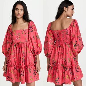 Cara Cara Botanical Blackberry Allover Coral Sip Sip Squareneck Mini Dress Sz L